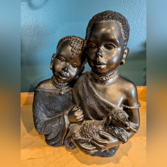 Vintage Seymour Mann Hand Crafted Resin African Children Art Statue, Home Decor - Picture 1 of 12